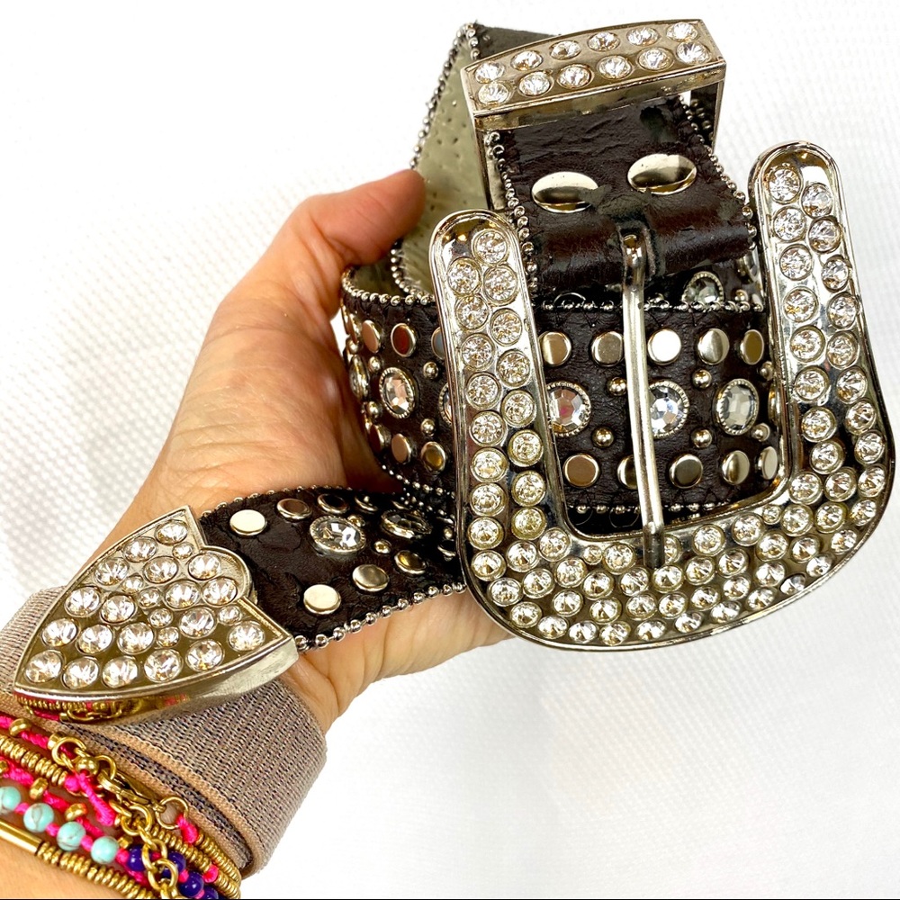 Rhinestone & studded belt/brown Size S Home craft